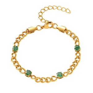 Elegant gold titanium steel bracelet with oval green garnets and adjustable chain link