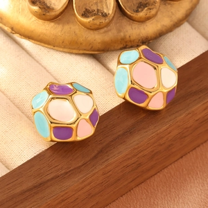 Minimalist vintage geometric enamel stud earrings with colorful macaron pattern finish