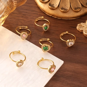Anelli regolabili di lusso a cuore e goccia con cristalli colorati e placcatura oro