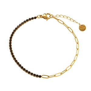 Détails du bracelet en acier inoxydable doré avec chaîne trombone et zircons noirs