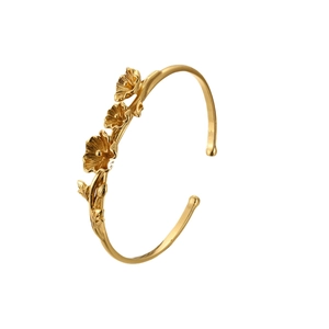 Elegant gold plum blossom open bracelet with detailed floral branch design for women