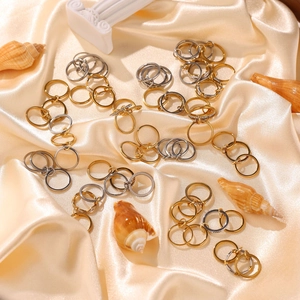 Anello Minimalista in Acciaio Inossidabile Multistrato per Donna Uomo Placcato Oro Argento Geometrico con Zirconia Intarsiata