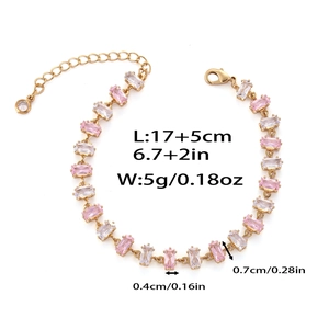 Tableau des tailles détaillé du bracelet plaqué or avec zircons roses et fermoir