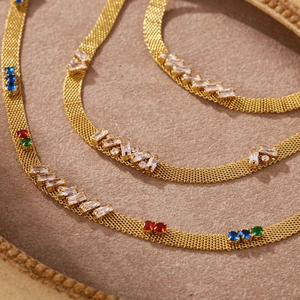 18k rose gold good luck mesh necklace with colorful zircons for women
