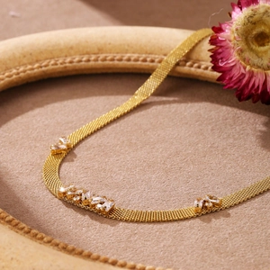 18k rose gold woven mesh necklace with sparkling square cubic zirconia accents
