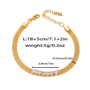 Detailed size specifications of gold mesh chain bracelet with sparkling crystal accents