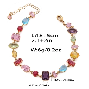 Détail du bracelet serti de zircons colorés avec dimensions de 18+5cm et poids 6g