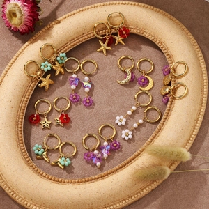 Bohemian Vergoldete Legierung Creolen Mit Edelstahl Stift Kunstperle Muschel Seestern Blume Schmetterling Ohrhänger Damen Vintage Schmuck