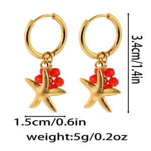 Detailed view of starfish crystal drop earrings with 3.4cm height and 1.5cm width dimensions