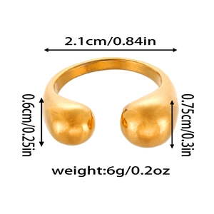 Tabella taglie dettagliata per anello aperto dorato con diametro 2,1 cm e peso 6g