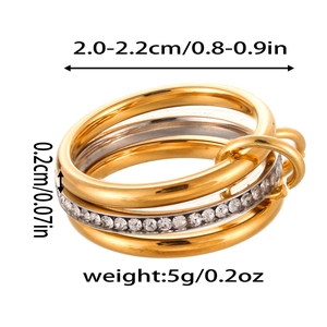 Specifiche dettagliate delle dimensioni dell'anello multistrato oro e argento con zirconi