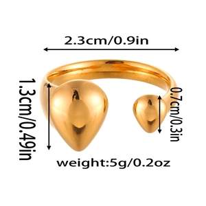 Anello aperto placcato oro 18K lucido con elementi a goccia e dimensioni reali
