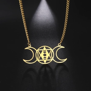 18k gold plated stainless steel necklace featuring a hexagram star and crescent moon pendant