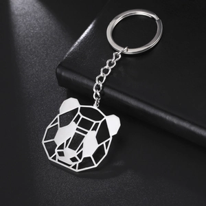 Minimalist geometric hollow panda pendant keychain made of polished stainless steel
