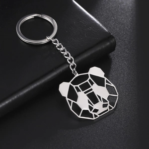 Geometric Hollow Panda Head Keychain 304 Stainless Steel Metal Pendant Key Ring For Car Keys Bag Charm Women Men Minimalist Gift