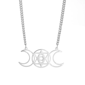 18k gold plated stainless steel necklace featuring triple moon and hexagram pendant charms
