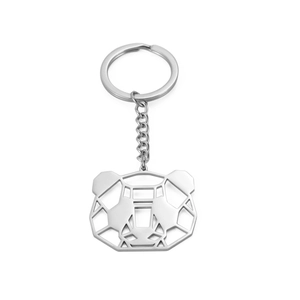 Minimalist stainless steel keychain with hollow panda head pendant and silver ring