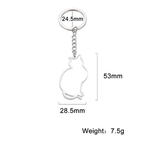 Cute hollow cat outline keychain made of durable 304 stainless steel in silver finish
