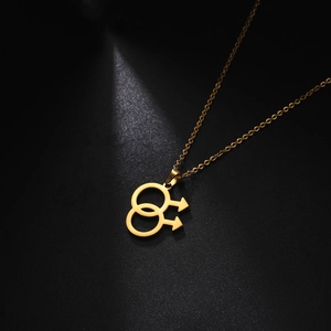Gouden ketting met dubbel mannelijk symbool van roestvrij staal en fijne schakelketting
