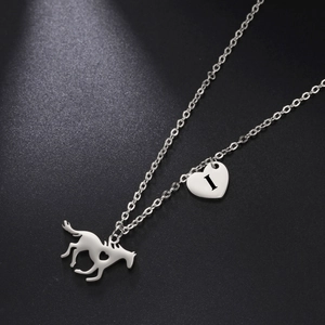 Collana in Acciaio Inossidabile Donna Argento Ciondolo Cavallo Cuore Lettera Iniziale Gioielli Regalo Accessorio