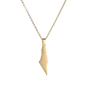 Polished gold Israel map outline pendant on a thin cross chain for women and men