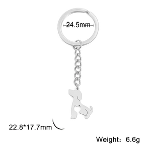 Stainless steel dachshund silhouette keychain with precise dimensions and minimalist design