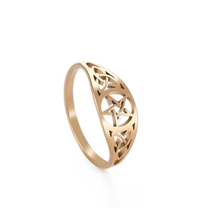 Vintage gold hollow stainless steel ring with pentagram and celtic triquetra knots