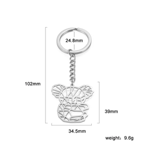 Polished stainless steel koala keychain with dimensions 102mm length and 9.6g weight