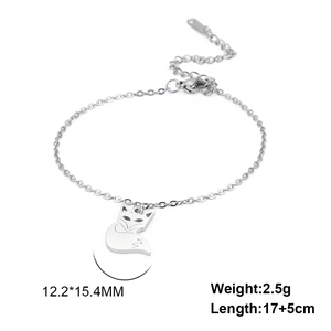 Pulsera con colgante de zorro en acero inoxidable pulido con longitud ajustable y calado