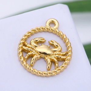 Golden zodiac cancer crab charm with hollow braided rope texture for necklaces