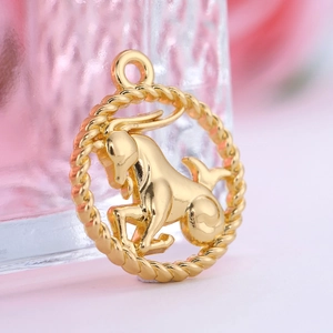 Golden Capricorn zodiac pendant with twisted rope border for DIY jewelry making
