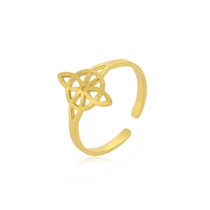Adjustable gold plated stainless steel ring with hollow Celtic knot geometric pattern