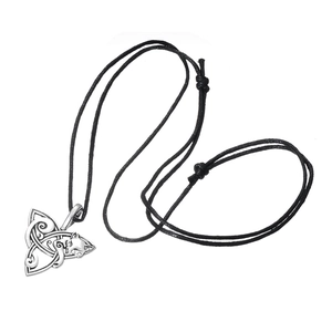 Nordischer Wikinger-Wolf und Triquetra-Knoten-Anhänger mit schwarzer Kordel