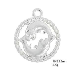 Detailed view of antique silver Pisces zodiac pendant with dimensions 19x22.5mm