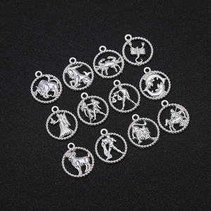 Retro Twelve Zodiac Sign Alloy Hollow Round Pendants Antique Gold Silver DIY Jewelry Making Charms Accessories For Women Men