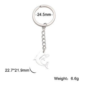 Polished 304 stainless steel shark pendant keychain with 24.5mm ring size details