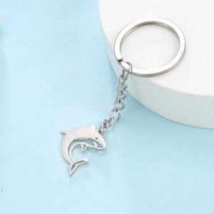 Stainless Steel Shark Keychain Hollow Out Marine Animal Pendant Key Ring Silver Steel Color Fashion Accessories Gift For Unisex