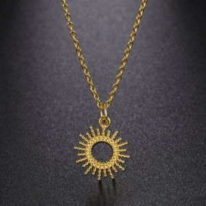 Stainless Steel Sun Pendant Necklace For Women Men Gold Steel Plated Sunburst Hollow Dainty Jewelry Fashion Accessories Gift