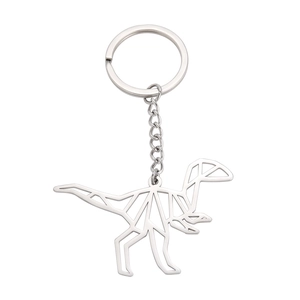 Punk Edelstahl-Schlüsselanhänger mit silbernem geometrischem Origami-Raptor-Anhänger