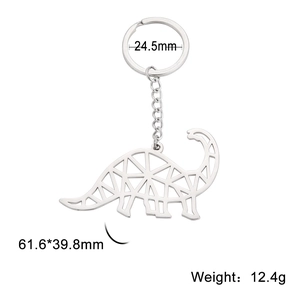 Polished 304 stainless steel brachiosaurus keychain with minimalist hollow design