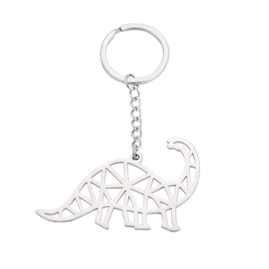 Minimalist geometric hollow brachiosaurus dinosaur keychain in 304 stainless steel