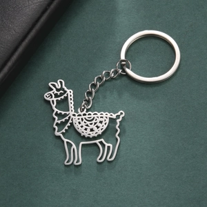 Minimalist silver stainless steel hollow alpaca keychain pendant with chain and ring