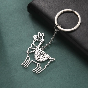Modern minimalist silver titanium steel alpaca keychain with hollow geometric design