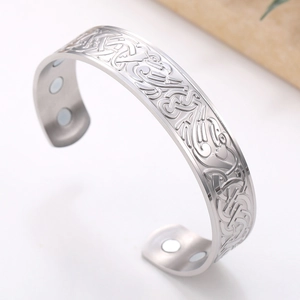 Retro 304 stainless steel magnetic therapy cuff bracelet with Celtic bird patterns