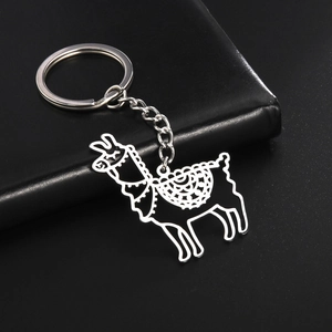 Hollow Out Alpaca Llama Keychain Stainless Steel Animal Pendant Key Ring For Women Men Minimalist Silver Bag Hanging Jewelry