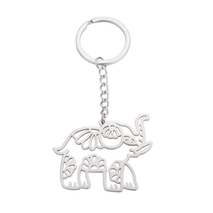 Elefant Schlüsselanhänger aus Edelstahl mit floralem Muster und poliertem Metallring