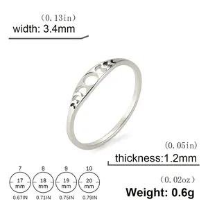 Guía de tallas para anillo de acero con grabado de fases lunares y ancho de 3,4mm