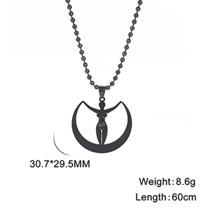 Collier déesse de la lune minimaliste en acier inoxydable noir avec chaîne à billes de 60cm