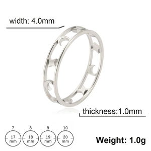 Anillo minimalista de luna y estrellas en acero inoxidable, ancho 4mm y grosor 1mm