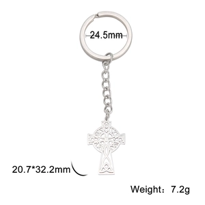 304 stainless steel keychain featuring a hollow Celtic cross pendant with size dimensions